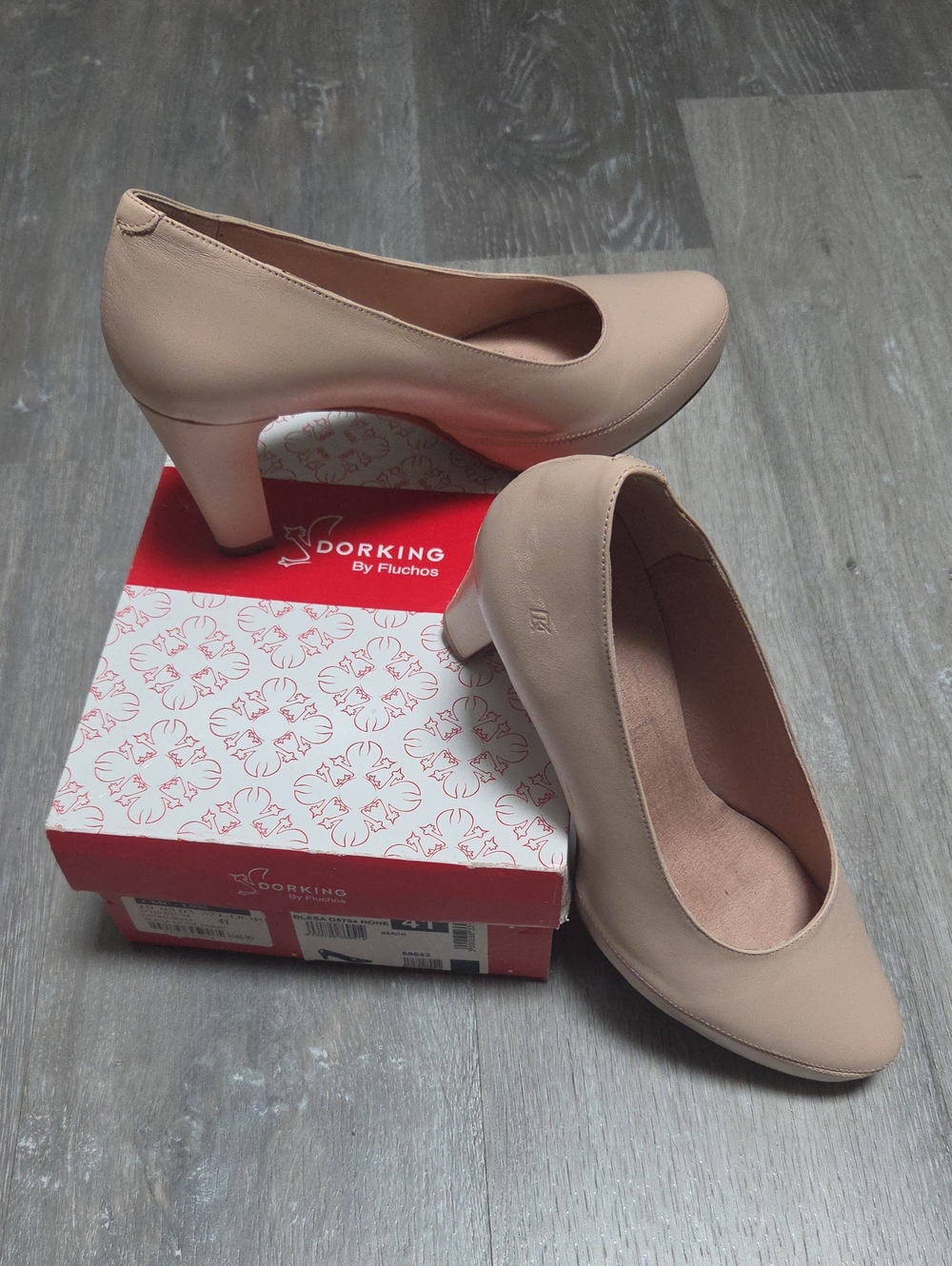 Dorking By Fluchos Nude Block Heel Pumps
